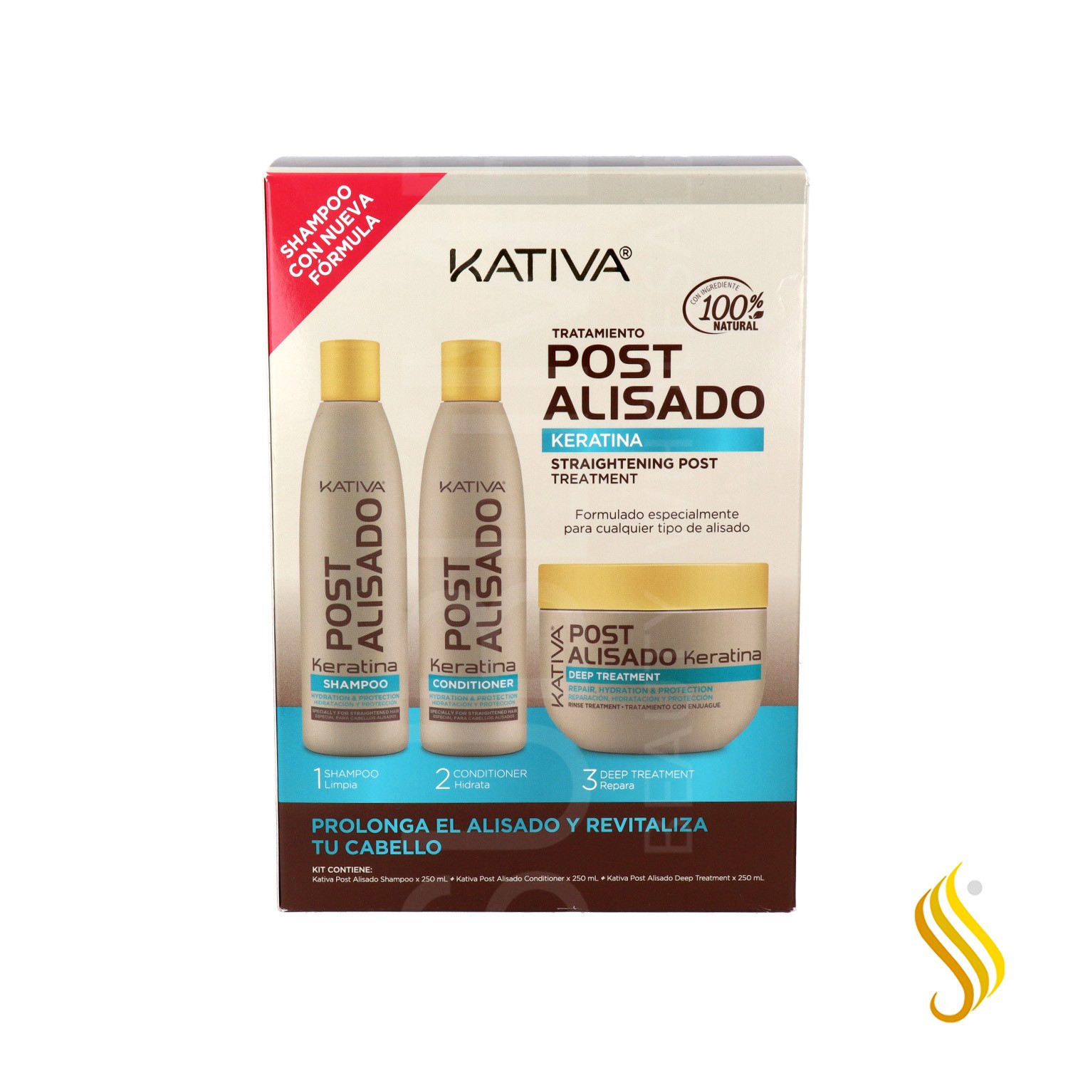 Kativa Post Alisador Keratin Kit (Champú+Acondicionador+Tratamiento)